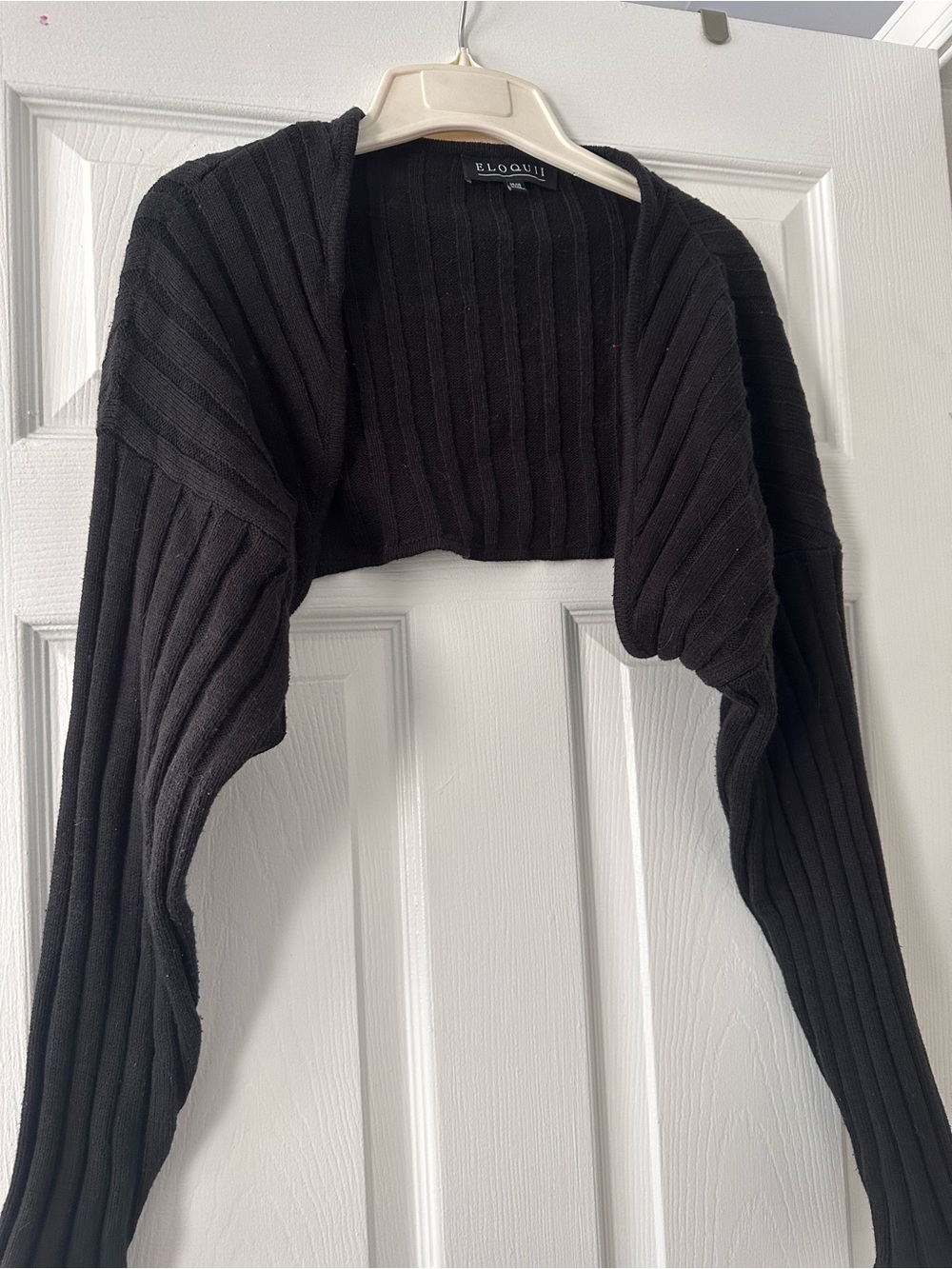 Eloquii Black Ribbed Cropped Bolero Shrug